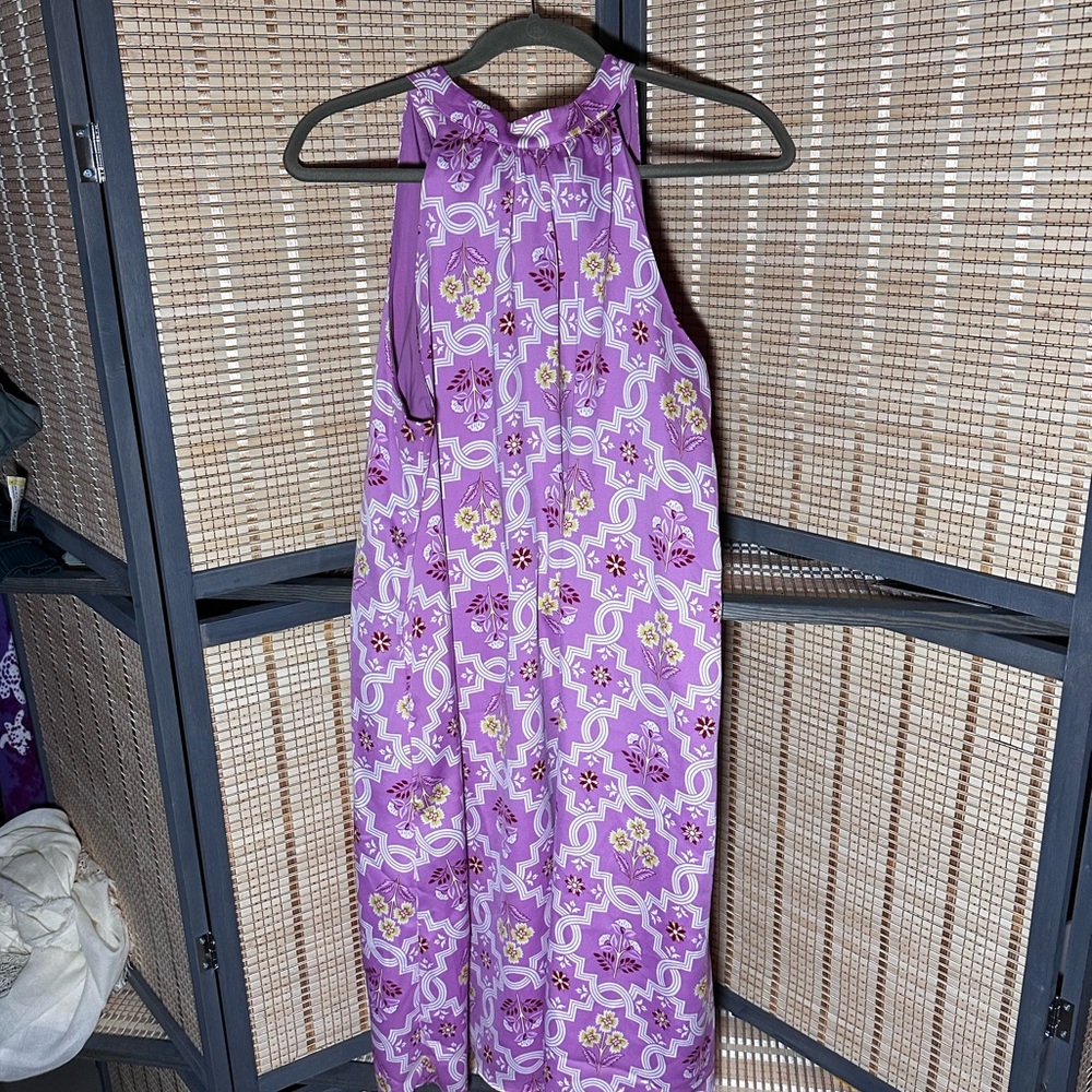 Ann Taylor Lilac Dress with Multicolor Floral Tile Print A-line Halter Dress